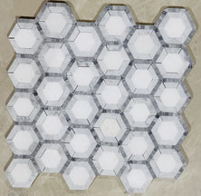 HEXAGON WHITE AND GREY CHIP MOSAIC
