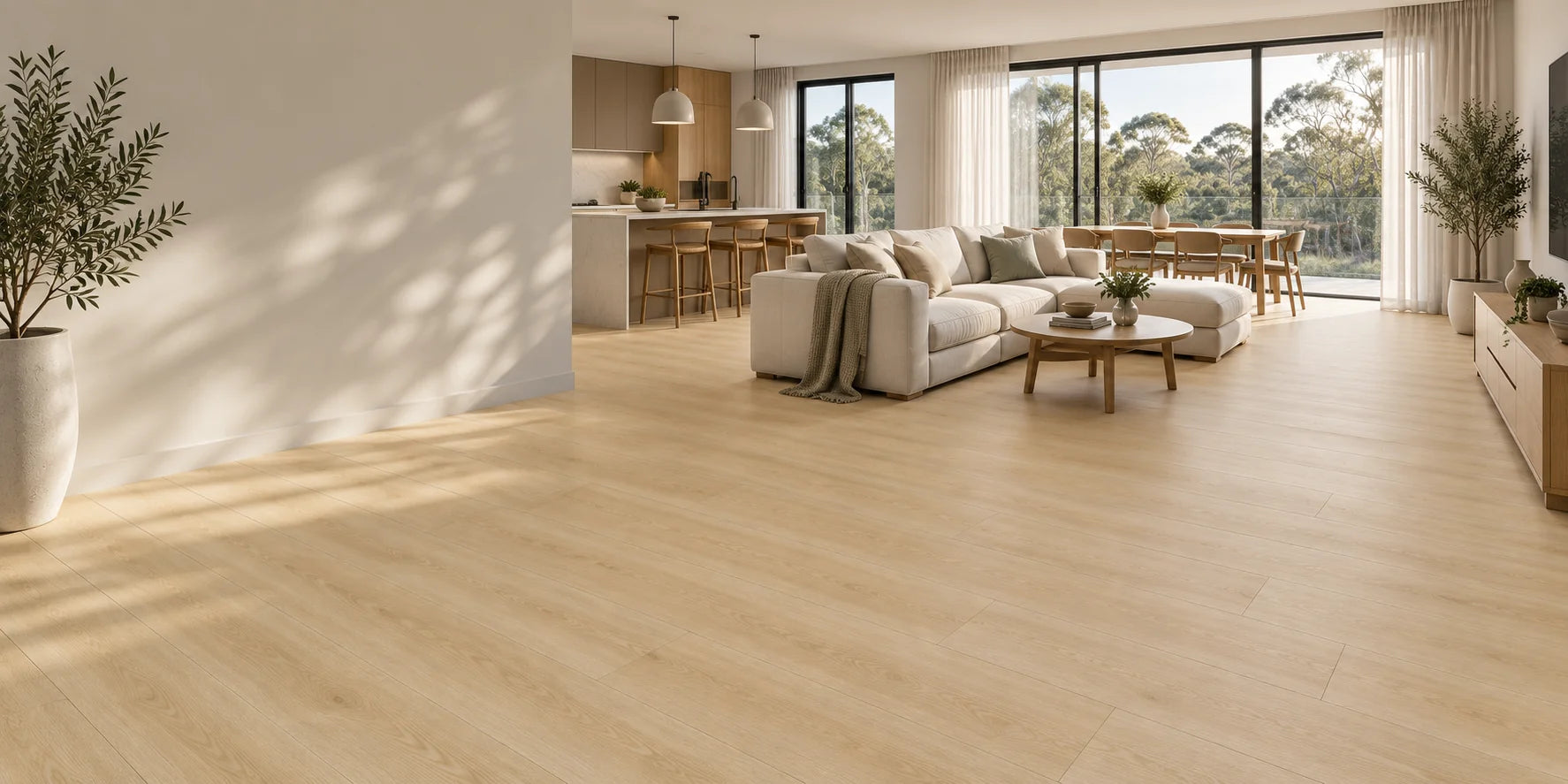 Product visualisation of an Australian home with Oak Grain 9mm hybrid flooring