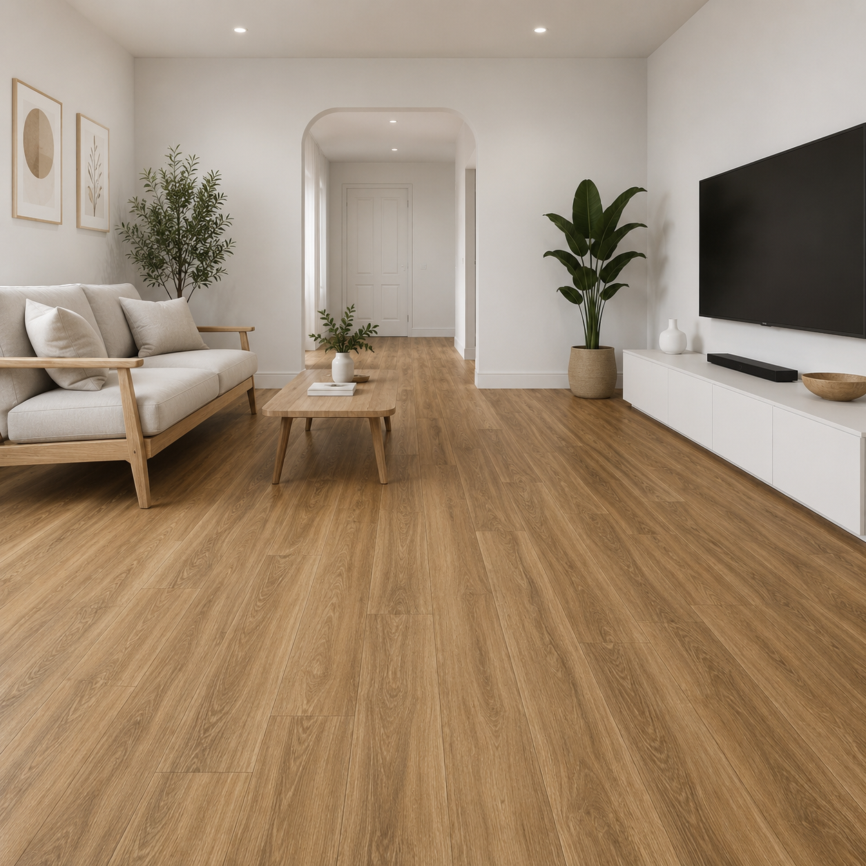 Natural Oak hybrid flooring room from the Amazing Tiles catalogue