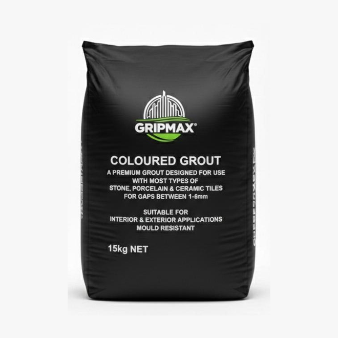 Gripmax Coloured Grout 15kg bag — complete manufacturer packaging photograph
