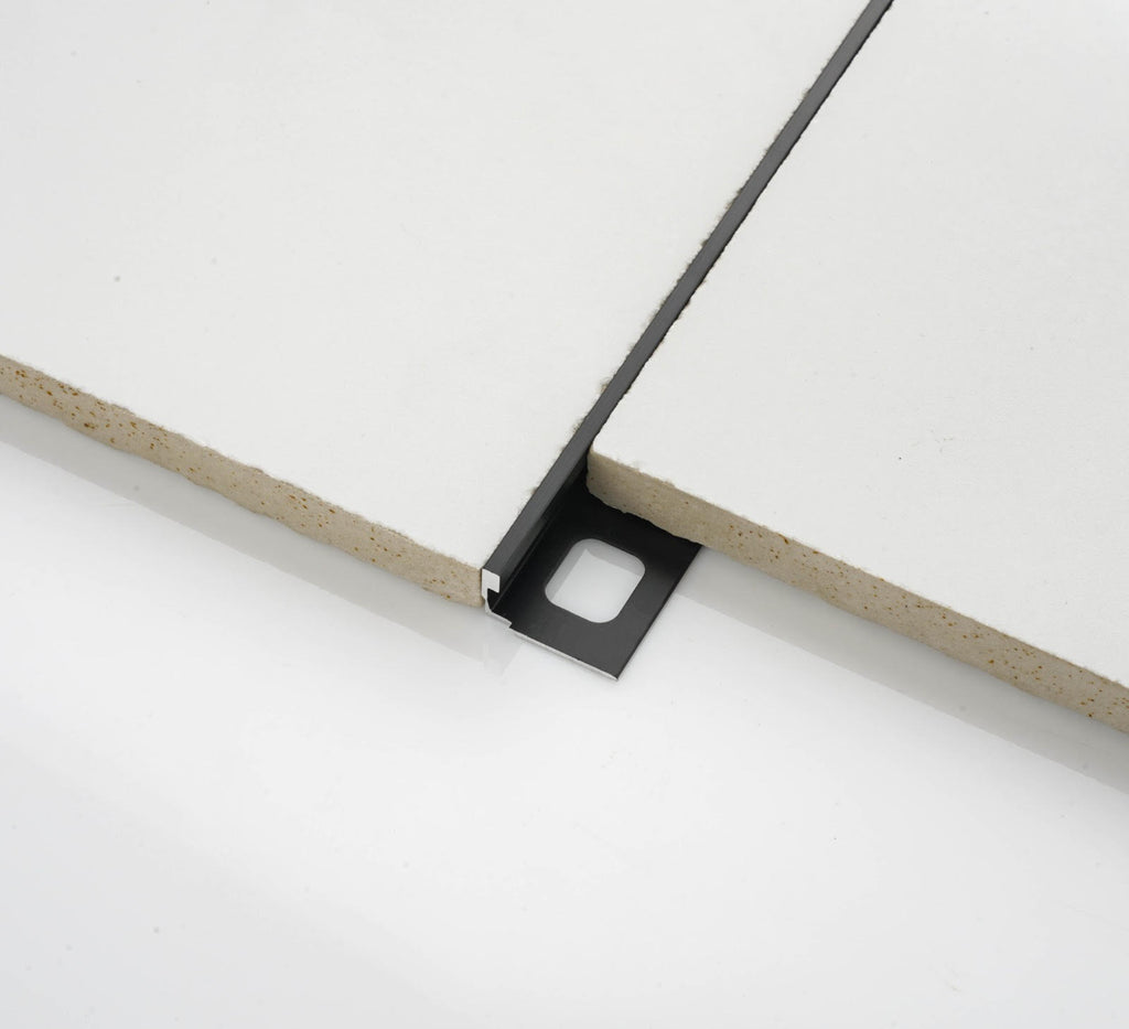 Gripmax aluminium L-shape tile trim, manufacturer range photograph