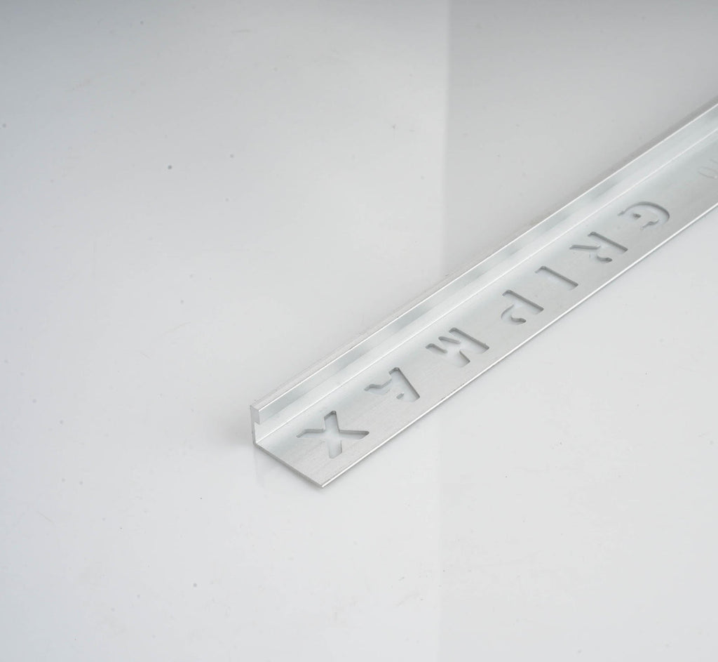 Gripmax aluminium L-shape tile trim, manufacturer range photograph