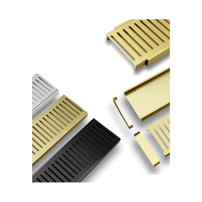 Gripmax aluminium linear grates range in Silver, Black and Gold