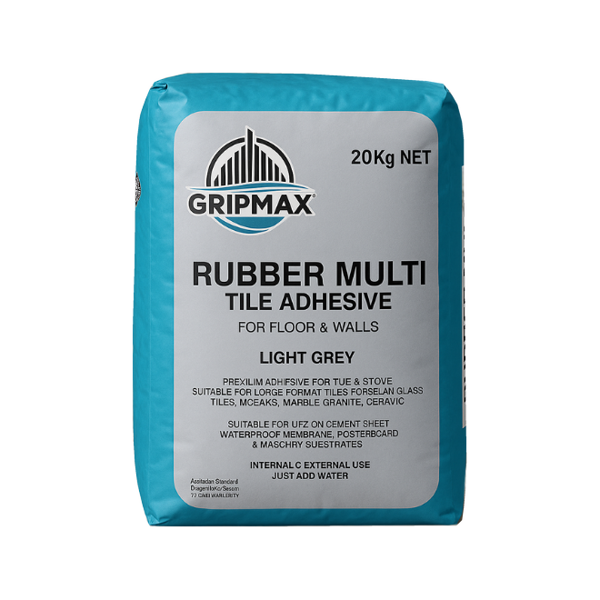 Gripmax Rubber Multi tile adhesive 20kg Light Grey bag