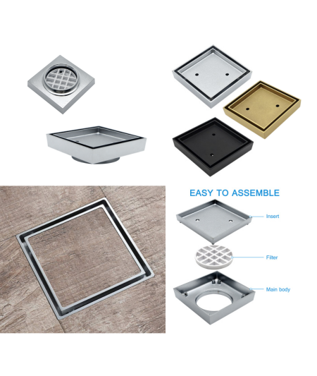 Gripmax brass square tile insert drains range and assembly