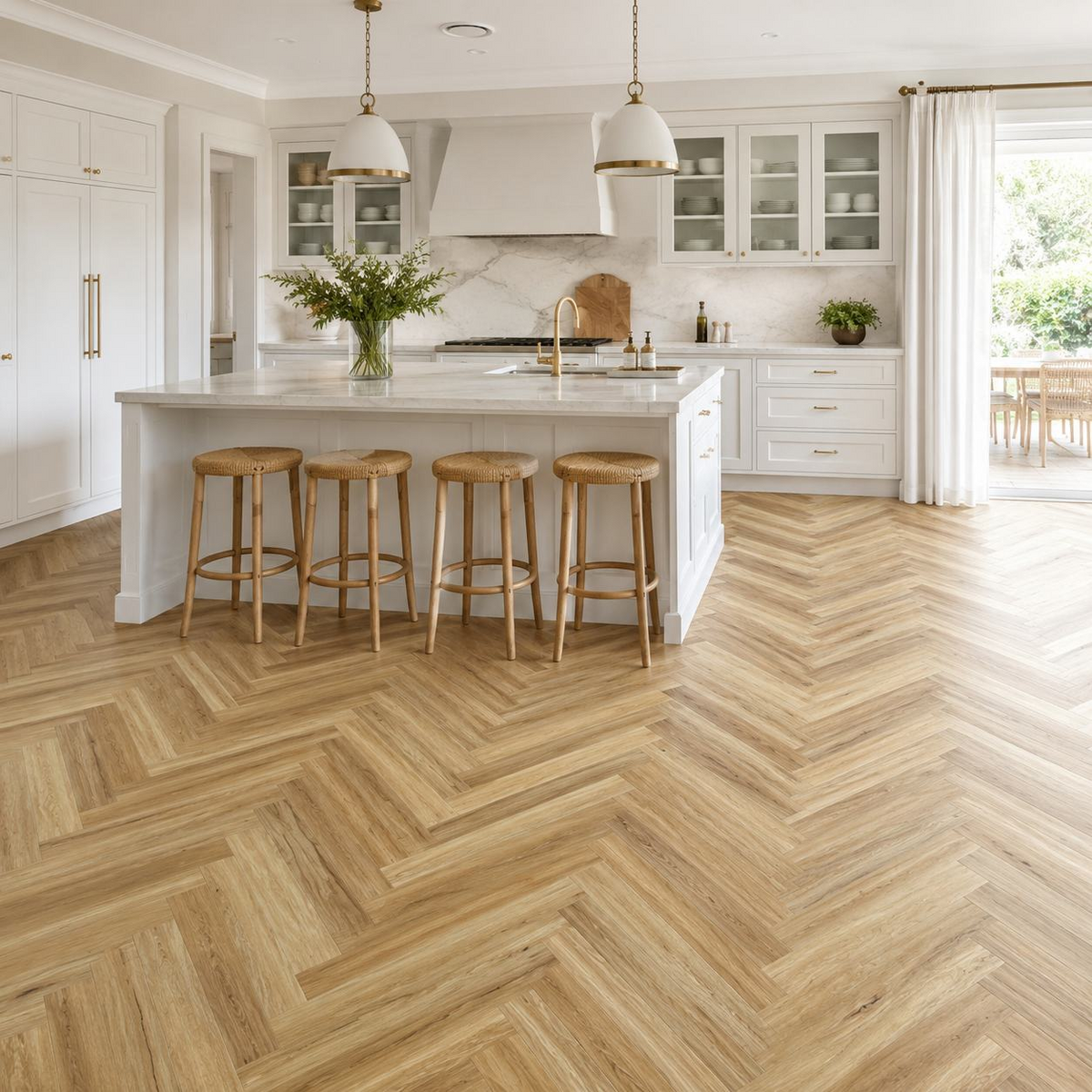 Natural Oak herringbone flooring — room view 1