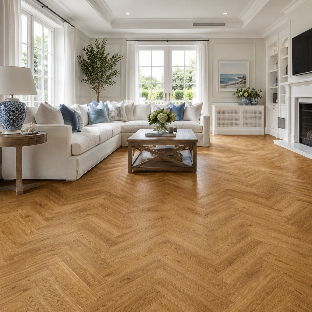 Driftwood herringbone flooring — room inspiration 3