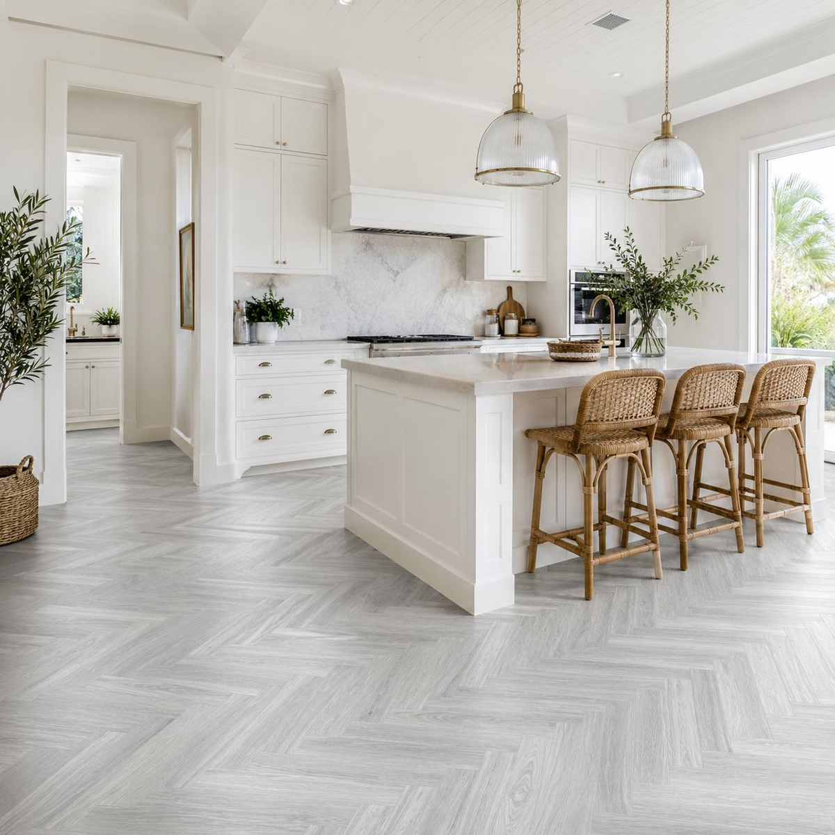 Grey Oak herringbone flooring — room view 1